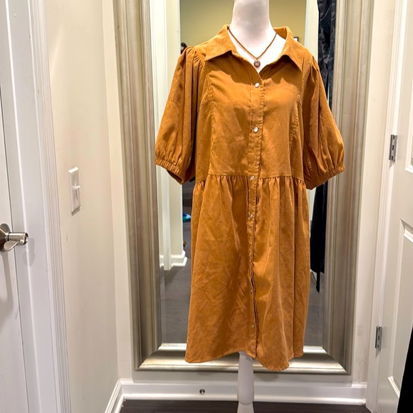 Western Flair Adorable Entro Tan Corduroy Dress size XL Button down - Picture 1 of 5